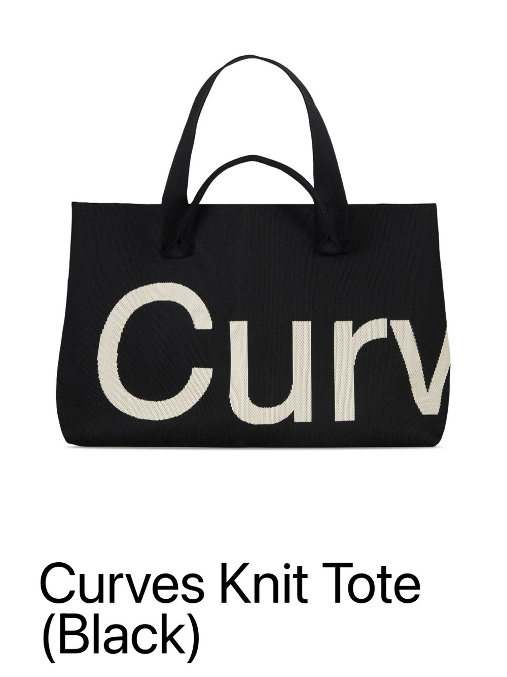 Curves Knit Tote Bag - Black with Cream Logo